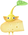 A special Yellow Decor Pikmin with a Cheese costume from Pikmin Bloom.