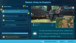 The area selection menu in Olimar's Shipwreck Tale in Pikmin 4.