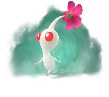 Artwork of a White Pikmin walking through poison gas.