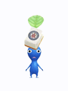 An animation of a blue Pikmin with a mahjong tile from Pikmin Bloom.