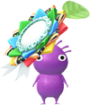 A Purple Special Decor Pikmin with Purple Rosette decor from Pikmin Bloom.