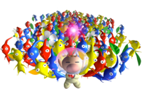 Olimar and many Pikmin P1 art.png