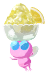 Lifelog artwork of a Winged Special Decor Pikmin with Shaved Ice decor from Pikmin Bloom.