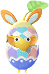An event Yellow Decor Pikmin wearing a colorful Bunny Egg.