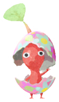 Lifelog artwork of a Red Special Decor Pikmin with Easter Egg decor from Pikmin Bloom.