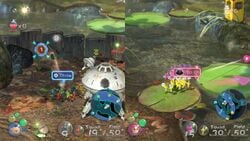 Promotional screenshot of Pikmin 3 Deluxe. 2-player gameplay in Story Mode. Source: nintendo.com