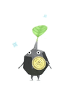 An animation of a Rock Pikmin with a  Coin (Rare) from Pikmin Bloom.