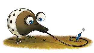 Artwork of a Whiptongue Bulborb about to eat a Blue Pikmin, from the Official Nintendo Magazine.