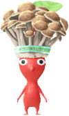 A red Decor Pikmin with the first Supermarket costume.