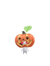 An animation of a White Pikmin with a Jack-o'-lantern from Pikmin Bloom