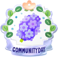 Community day badge, featuring artwork of a hyacinth.