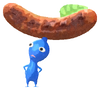 Lifelog artwork of a Blue Special Decor Pikmin with Wurst decor from Pikmin Bloom.