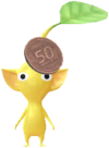 A Yellow Pikmin with Coin decor.