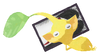 Lifelog artwork of a Yellow Special Decor Pikmin with Flower Card decor from Pikmin Bloom.