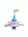 An animation of a Blue Pikmin with a Sushi from Pikmin Bloom
