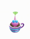 An animation of a Winged Pikmin with a Coffee Cup from Pikmin Bloom.