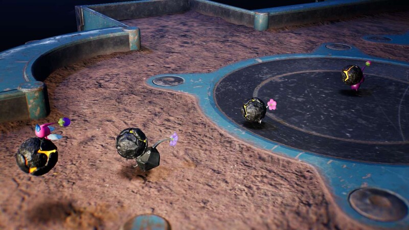 File:Purple, White, Rock, and Winged Pikmin carrying Bomb rocks in Pikmin 4.jpg