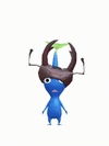 An animation of a Blue Pikmin with a Stag Beetle from Pikmin Bloom.