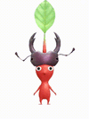 An animation of a Red Pikmin with a Stag Beetle from Pikmin Bloom.