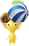 A Yellow Special Decor Pikmin with Ball Ornament decor from Pikmin Bloom.