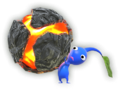 Artwork of a Pikmin holding a bomb rock in Hey! Pikmin.