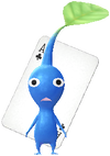 A Blue Special Decor Pikmin with Playing Card decor from Pikmin Bloom.
