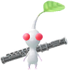 A White Special Decor Pikmin with Tiny Instrument: Brass Band decor from Pikmin Bloom.
