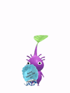 An animation of a Purple Pikmin with a Reverse Valentine's Day Sticker from Pikmin Bloom.