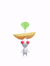 An animation of a White Pikmin with a Burger from Pikmin Bloom.