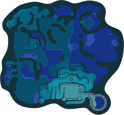 Radar map of the Serene Shores as it appears before noon, rotated to be north-up and with bodies of water composited in.