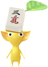 A Yellow Special Decor Pikmin with Mahjong Tile decor from Pikmin Bloom.