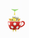 An animation of a Yellow Pikmin with a Coffee Cup from Pikmin Bloom.