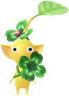 A Yellow Park Decor Pikmin with Four-Leaf Clover decor from Pikmin Bloom.