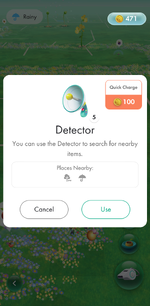 A screenshot of the detector menu in Pikmin Bloom.