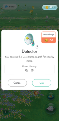 A screenshot of the detector menu in Pikmin Bloom.