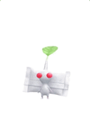 An animation of a White Pikmin with a Hotel Amenities from Pikmin Bloom