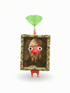 An animation of a Red Pikmin with a Picture Frame from Pikmin Bloom.