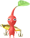 A Red Waterside Decor Pikmin with Fishing Lure (Rare) decor from Pikmin Bloom.