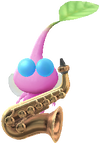 A Winged Special Decor Pikmin with Tiny Instrument: Brass Band decor from Pikmin Bloom.
