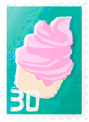 An event postcard stamp in Pikmin Bloom, for Ice Cream 2023.