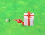 Picture of a Pikmin carrying a gift in Pikmin Bloom.
