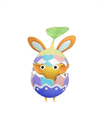 An animation of a Yellow Pikmin with a Bunny Egg from Pikmin Bloom