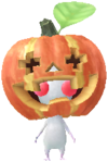 A special event White Decor Pikmin wearing a Jack-o'lantern.