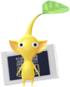 A yellow Decor Pikmin with a Makeup Costume.