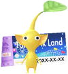 A Yellow Theme Park Decor Pikmin with Theme Park Ticket decor from Pikmin Bloom.