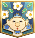 The Alph Badge for the First Anniversary Pikmin 3 Deluxe event in Pikmin Bloom.