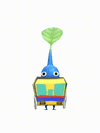 An animation of a Blue Pikmin with a Paper Train from Pikmin Bloom.