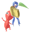 Lifelog artwork of a Red Special Decor Pikmin with Present Sticker (Gold) decor from Pikmin Bloom.