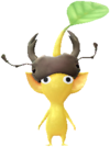 A yellow Decor Pikmin with the first Forest costume.