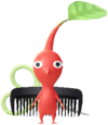 A red Decor Pikmin with the Hair Salon costume.